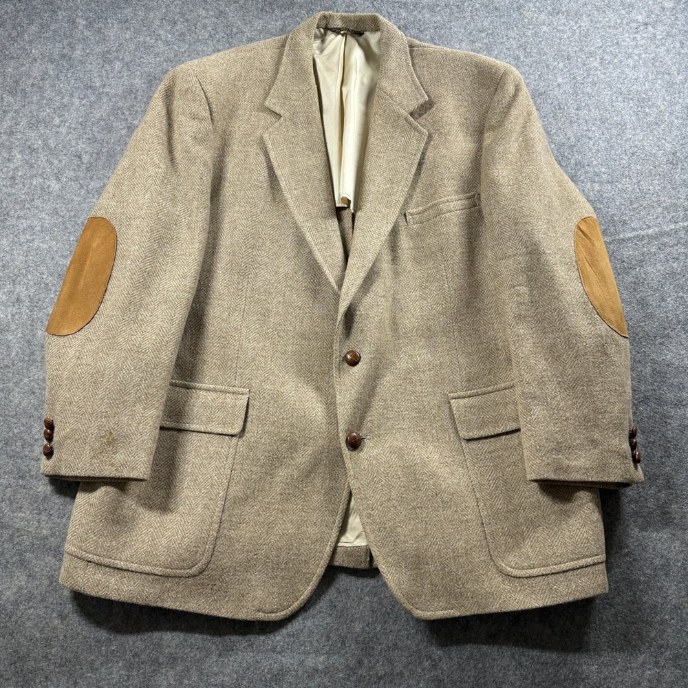 Palm Beach Blazer Mens Big & Tall Tan Wool Herringbone Suede Elbow Patches USA